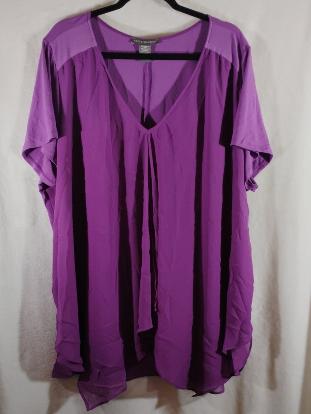 Kate & Mallory Purple V-Neck Flutter Sleeve Blouse